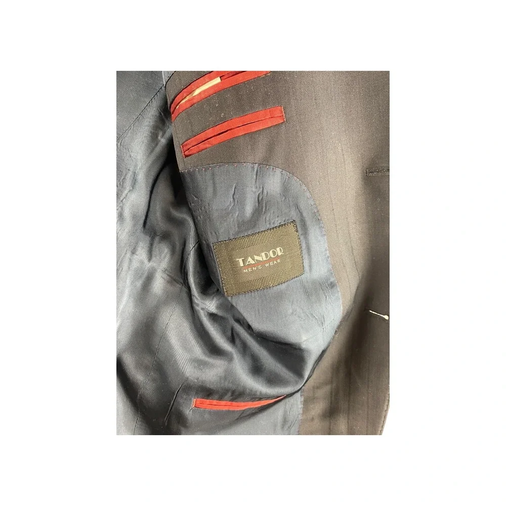 Tandor Mens Wear Wool Pinstripe Suit Jacket Blazer Black‎ Size 50 EU 40 US